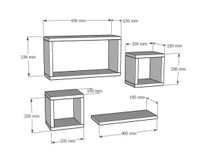 Set di 4 mensole da parete in legno "Babi" - 43 x 15 x 23 cm - Beige