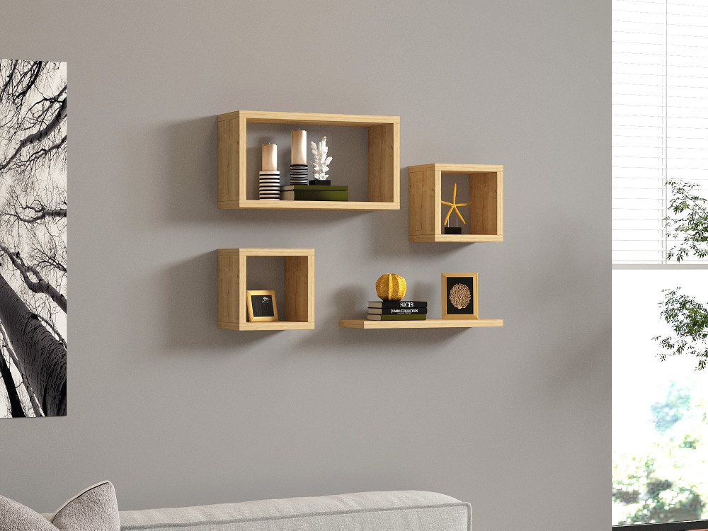Set di 4 mensole da parete in legno "Babi" - 43 x 15 x 23 cm - Beige