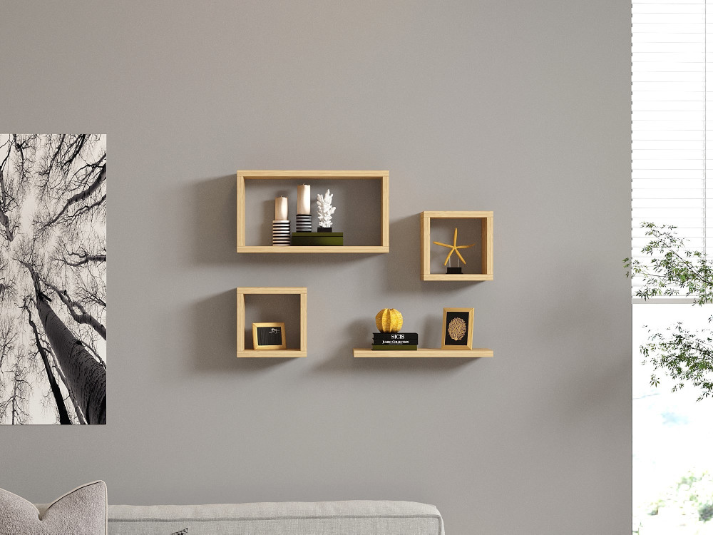 Set di 4 mensole da parete in legno "Babi" - 43 x 15 x 23 cm - Beige