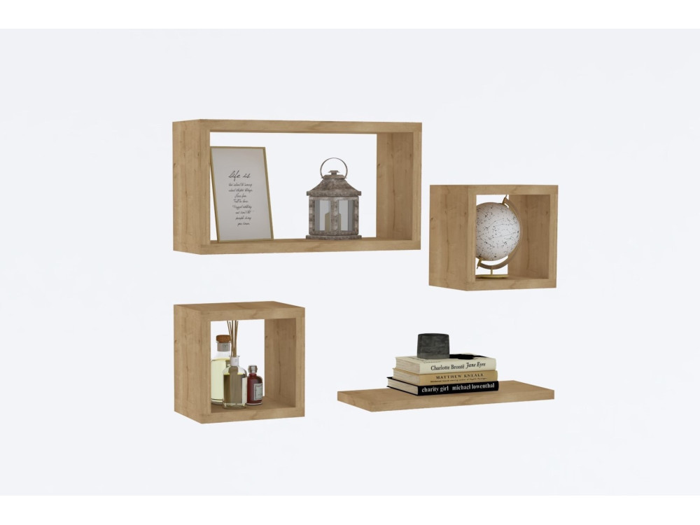 Set di 4 mensole da parete in legno "Babi" - 43 x 15 x 23 cm - Beige