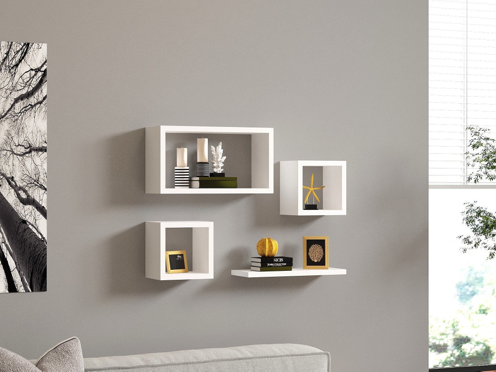 Mensola da parete in legno "Babi" - 43 x 15 x 23 cm - Bianco