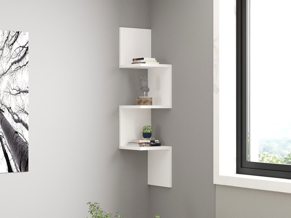 Scaffale da parete in legno "Zikzak" - 25 x 25 x 105 cm - Bianco