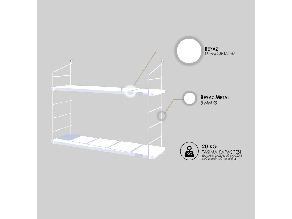 Mensola da parete in legno "Armoni" - 72 x 20 x 58 cm - Bianco