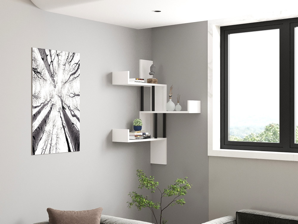 Mensola a muro in legno "Bombe" - 60 x 20 x 105 cm - Bianco