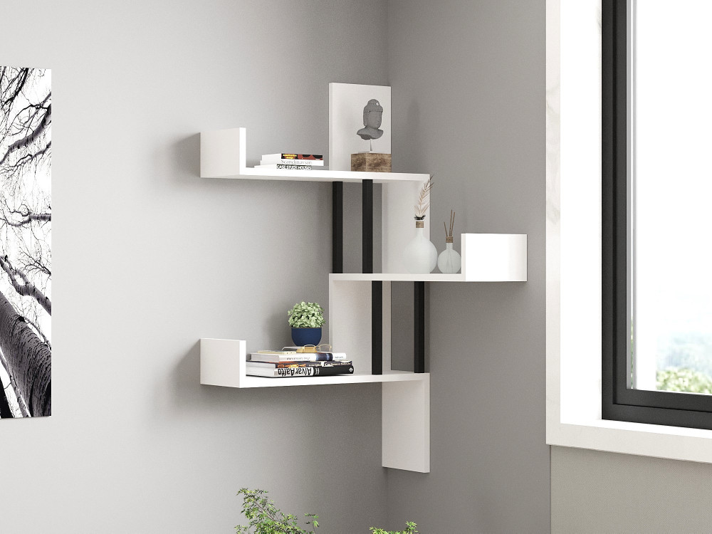Mensola a muro in legno "Bombe" - 60 x 20 x 105 cm - Bianco