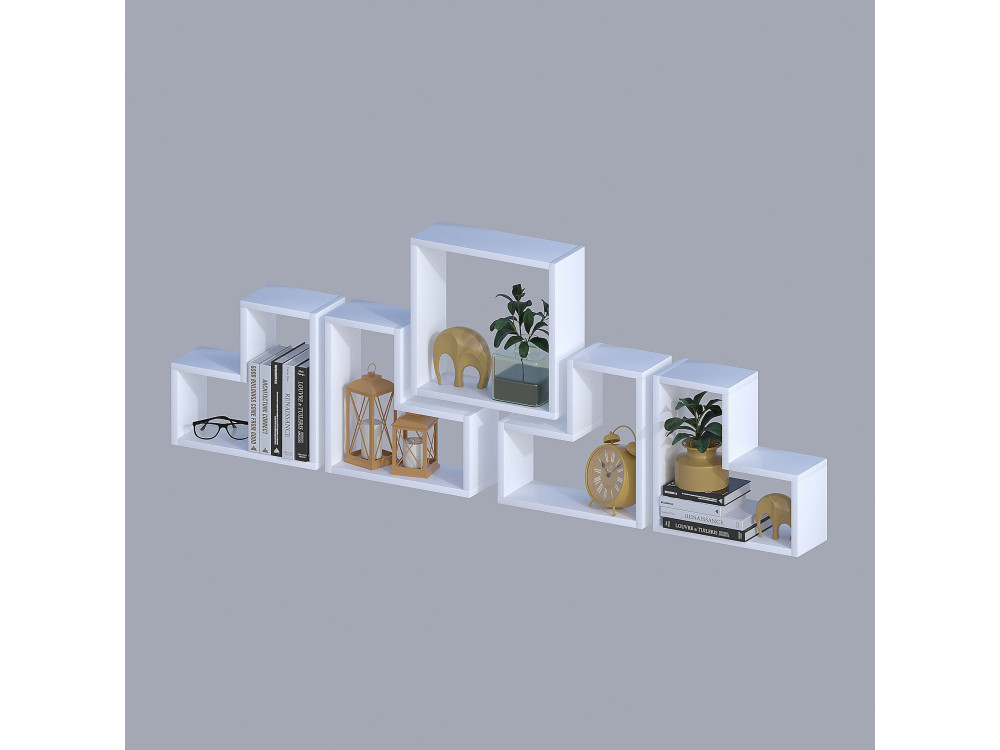 Scaffale da parete in legno "Elitra" - 180 x 15 x 59 cm - Bianco