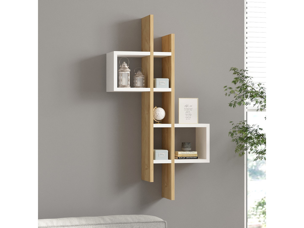 Mensola da parete in legno "Emse" - 53 x 19 x 108 cm - Rovere bianco zaffiro