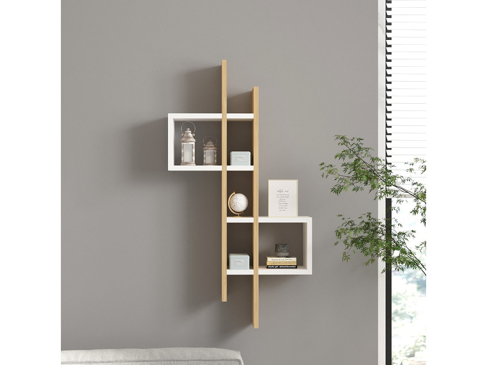 Mensola da parete in legno "Emse" - 53 x 19 x 108 cm - Rovere bianco zaffiro