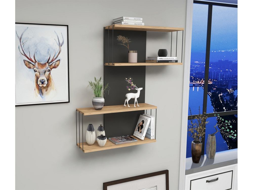 Mensola da parete in legno "Destan" - 65 x 19 x 96 cm - Marrone