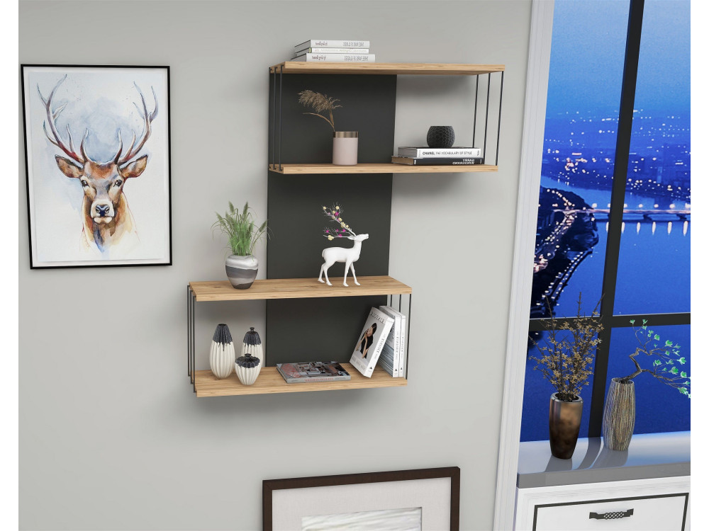 Mensola da parete in legno "Destan" - 65 x 19 x 96 cm - Marrone