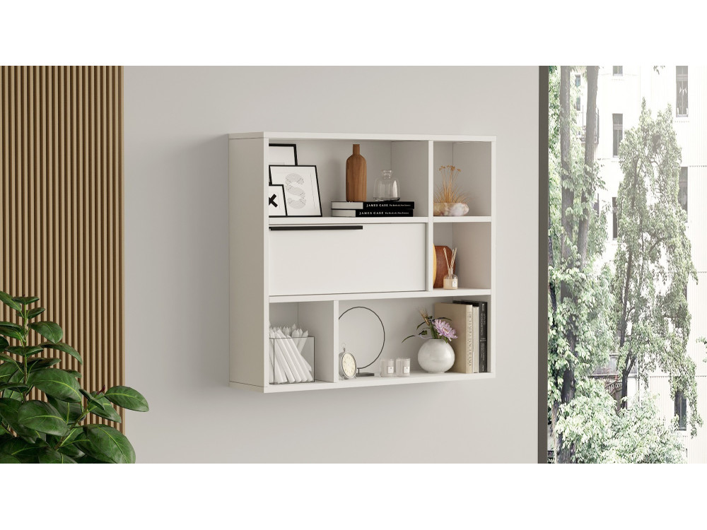 Mensola a muro in legno "Calvin" - 90 x 22 x 81 cm - Bianco