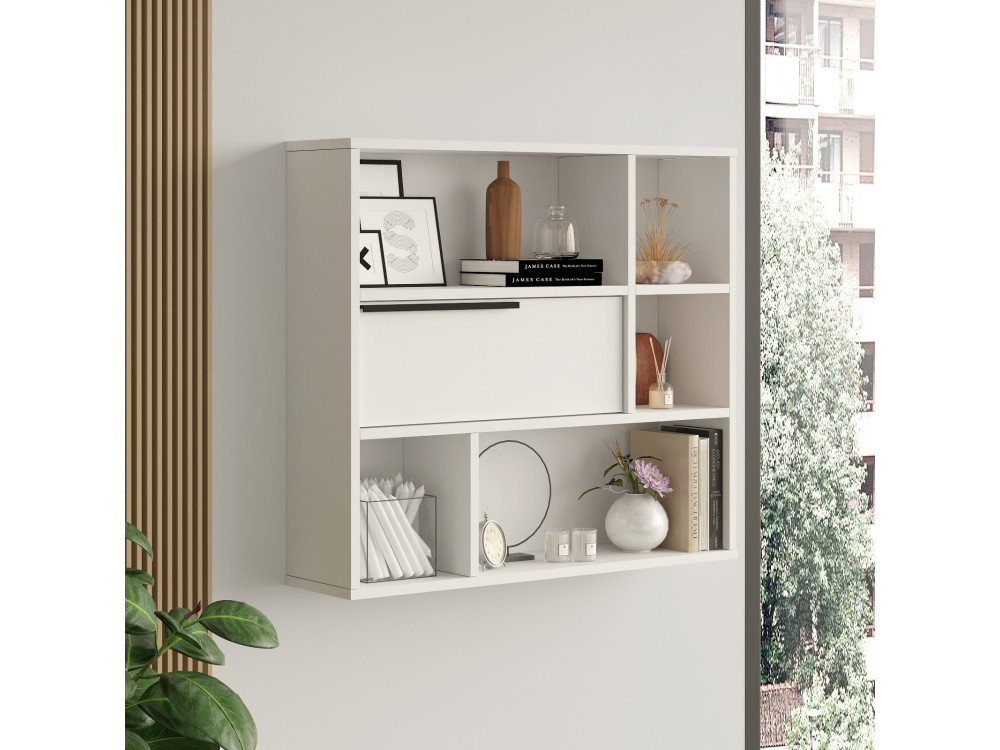 Mensola a muro in legno "Calvin" - 90 x 22 x 81 cm - Bianco