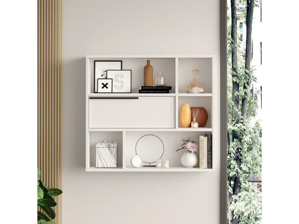 Mensola a muro in legno "Calvin" - 90 x 22 x 81 cm - Bianco
