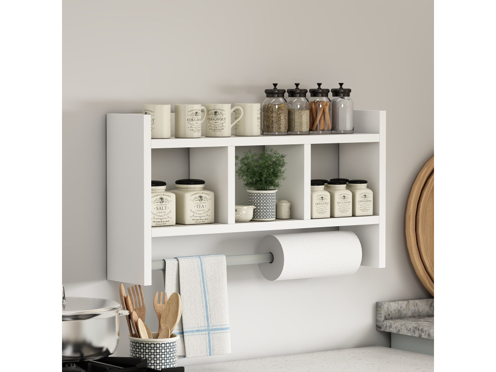 Mensola da parete in legno "Asya" - 63 x 14 x 35 cm - Bianco