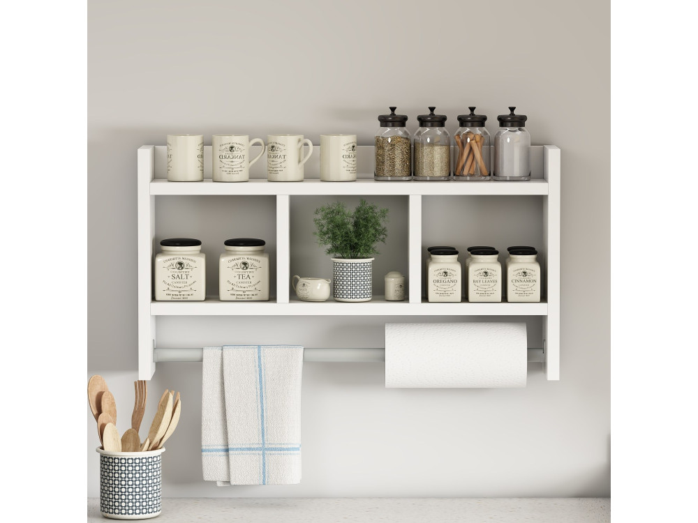 Mensola da parete in legno "Asya" - 63 x 14 x 35 cm - Bianco