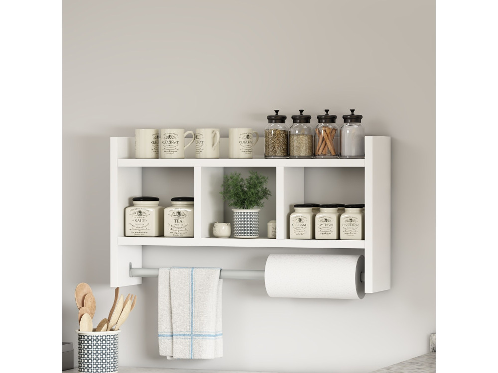 Mensola da parete in legno "Asya" - 63 x 14 x 35 cm - Bianco