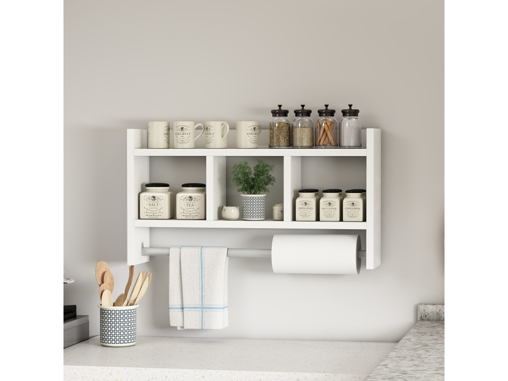 Mensola da parete in legno "Asya" - 63 x 14 x 35 cm - Bianco