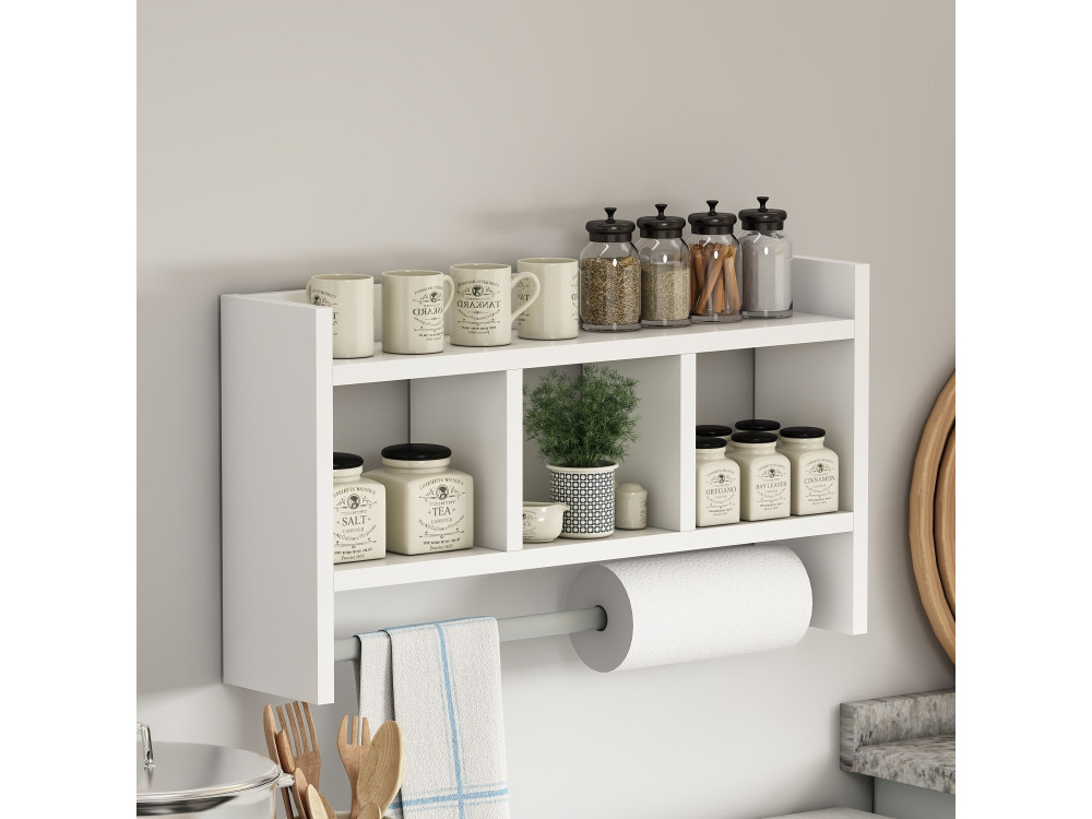 Mensola da parete in legno "Asya" - 63 x 14 x 35 cm - Bianco