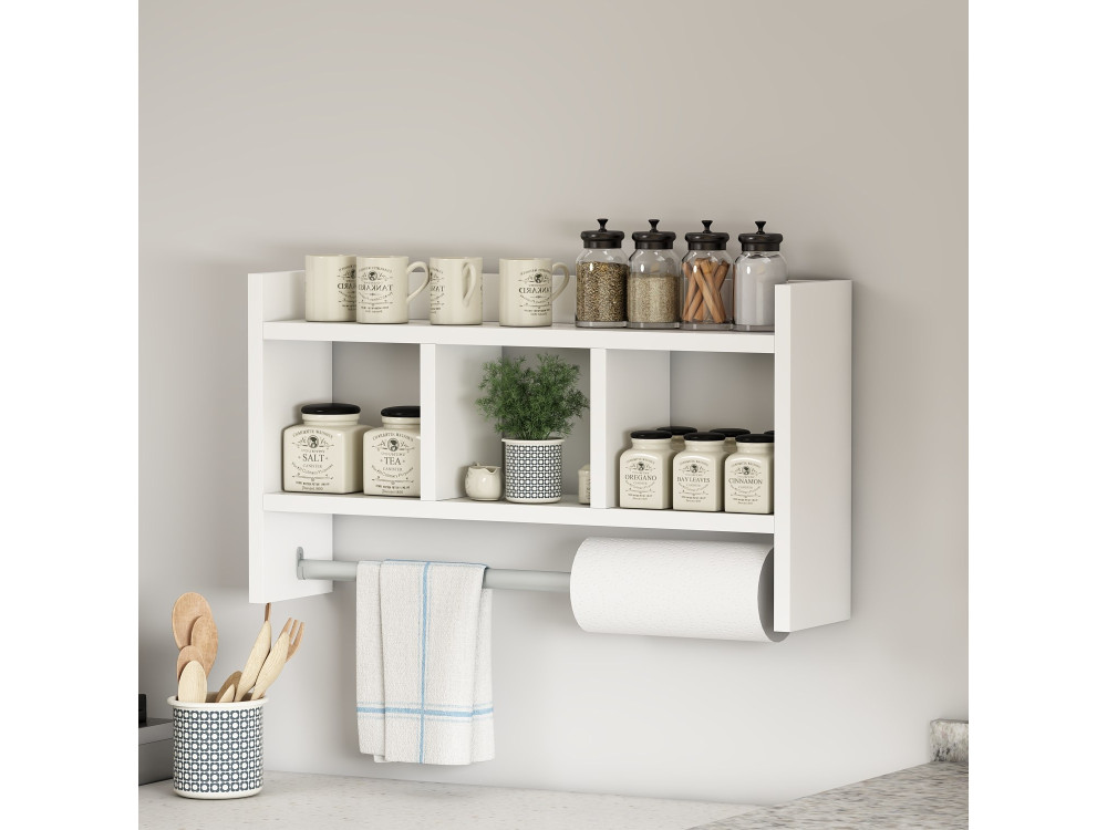 Mensola da parete in legno "Asya" - 63 x 14 x 35 cm - Bianco