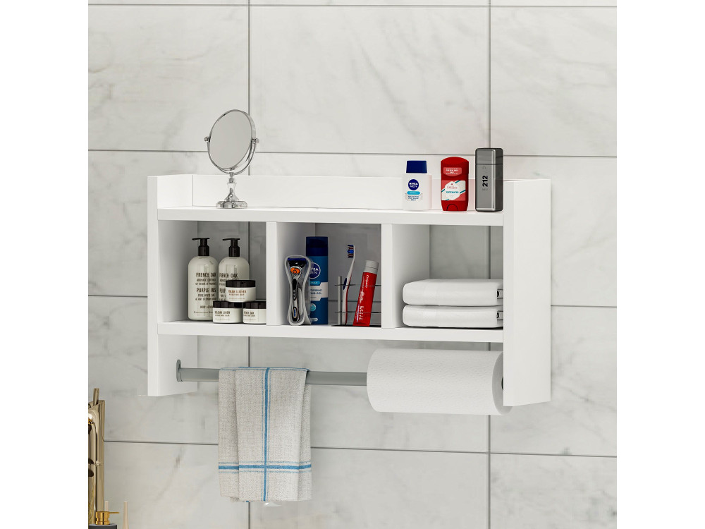 Mensola da parete in legno "Asya" - 63 x 14 x 35 cm - Bianco