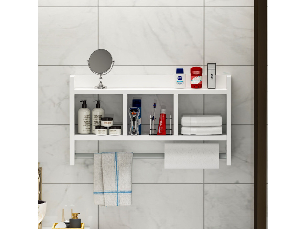 Mensola da parete in legno "Asya" - 63 x 14 x 35 cm - Bianco