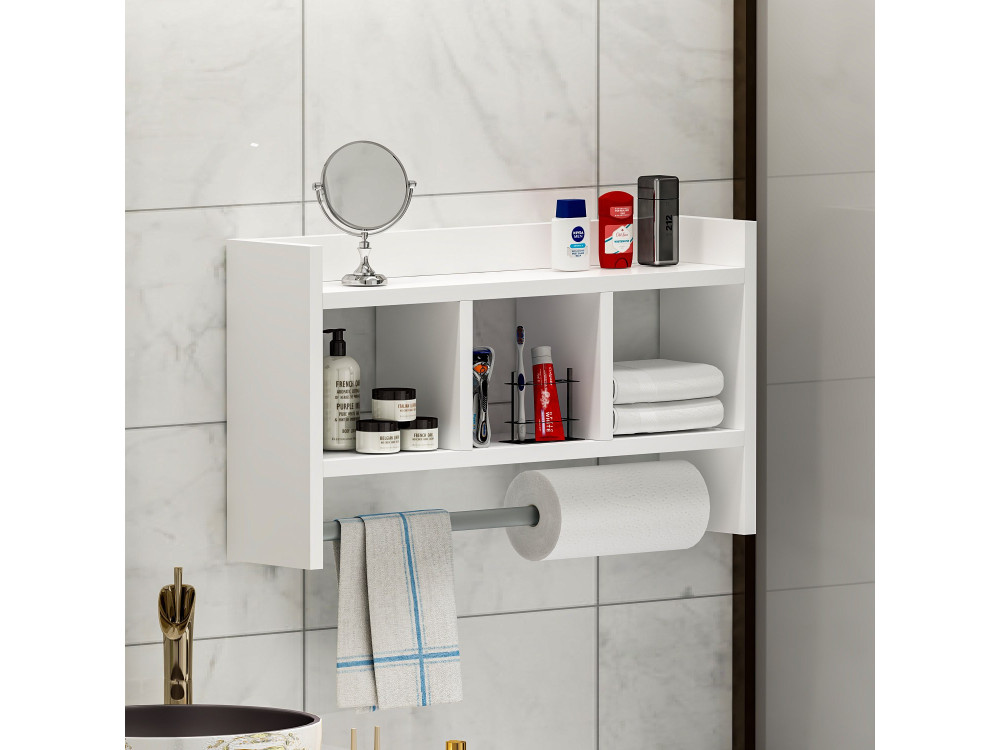 Mensola da parete in legno "Asya" - 63 x 14 x 35 cm - Bianco