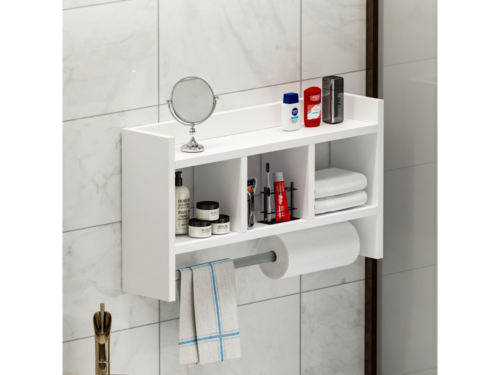 Mensola da parete in legno "Asya" - 63 x 14 x 35 cm - Bianco