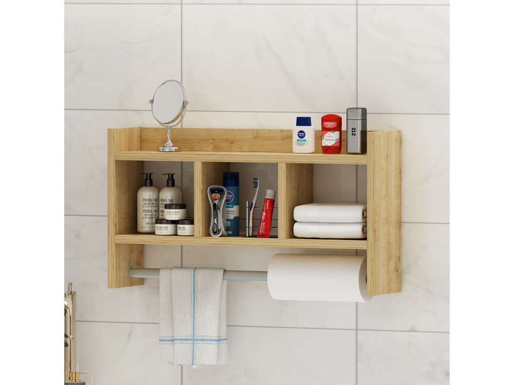 Mensola da parete in legno "Asya" - 63 x 14 x 35 cm - Beige
