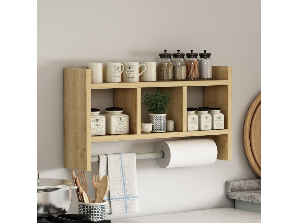 Mensola da parete in legno "Asya" - 63 x 14 x 35 cm - Beige