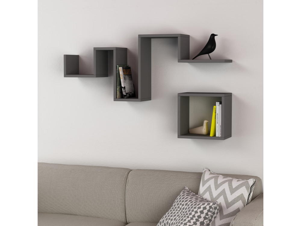 Mensola da parete in legno "Follow" - 116 x 20 x 45 cm - Grigio antracite