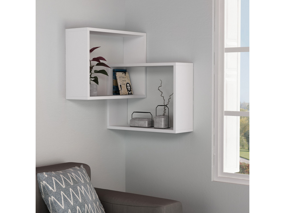 Set di 2 mensole angolari in legno "Ring" - 68 x 60 x 68 cm - Bianco