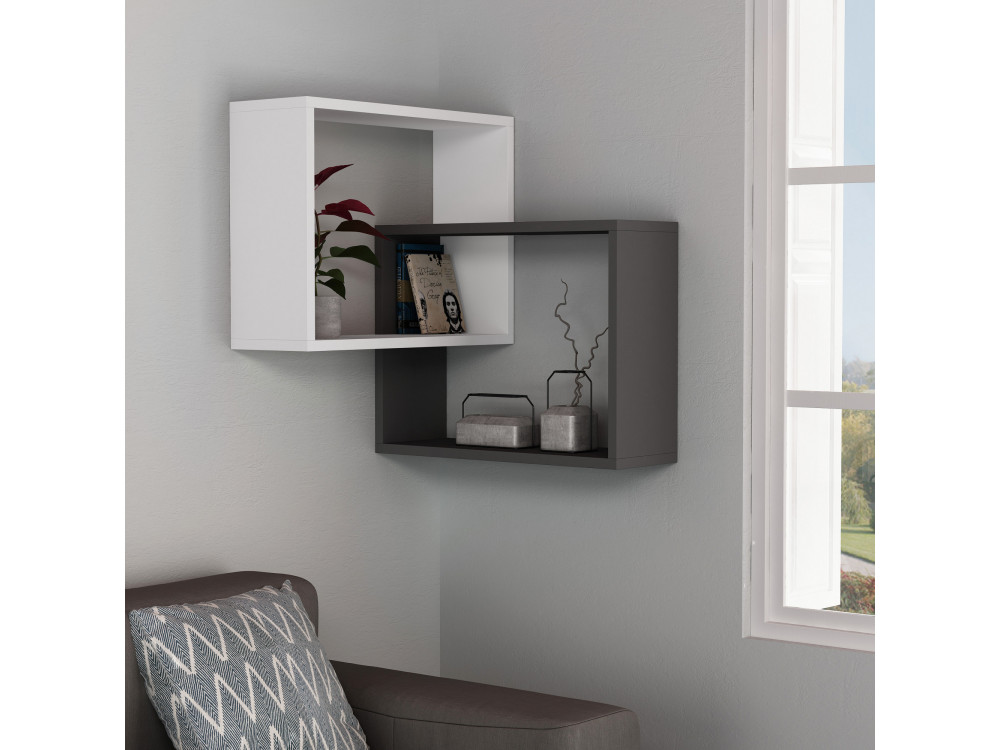Set di 2 mensole angolari in legno "Ring" - 68 x 60 x 68 cm - Grigio antracite