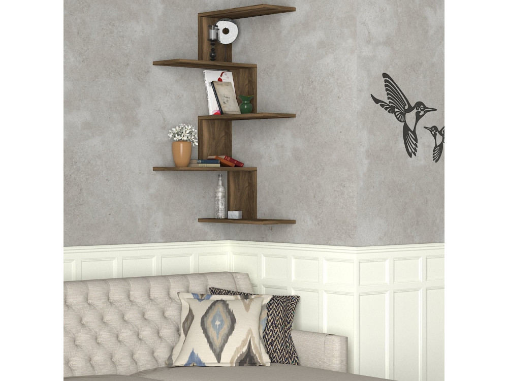 Mensola angolare in legno "Caniko" - 51 x 29 x 109 cm - Marrone