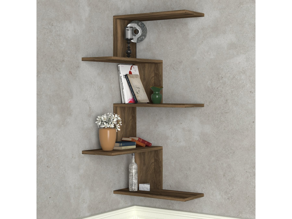 Mensola angolare in legno "Caniko" - 51 x 29 x 109 cm - Marrone