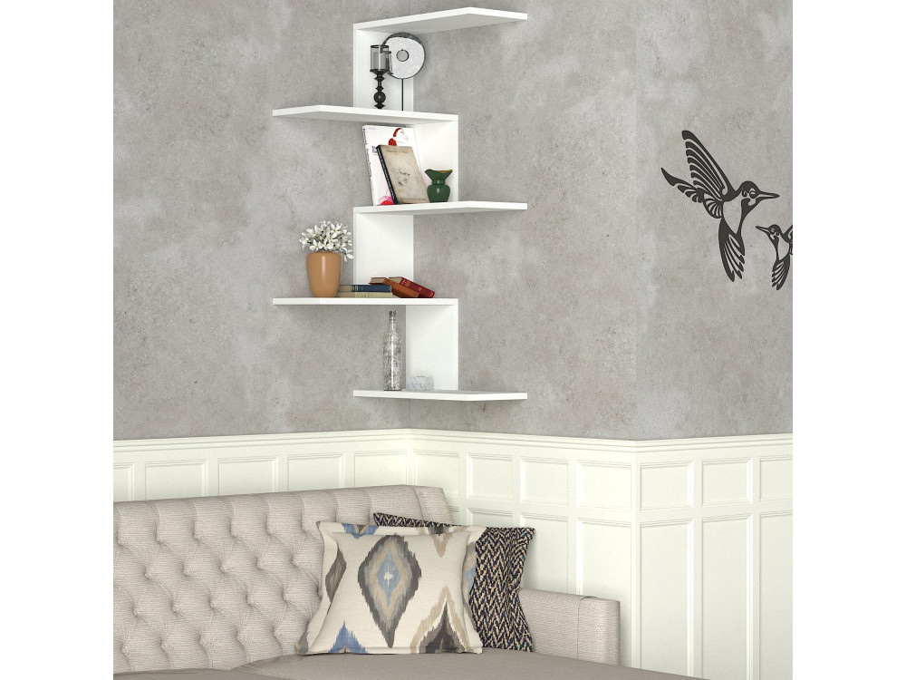 Mensola angolare in legno "Caniko" - 51 x 29 x 109 cm - Bianco