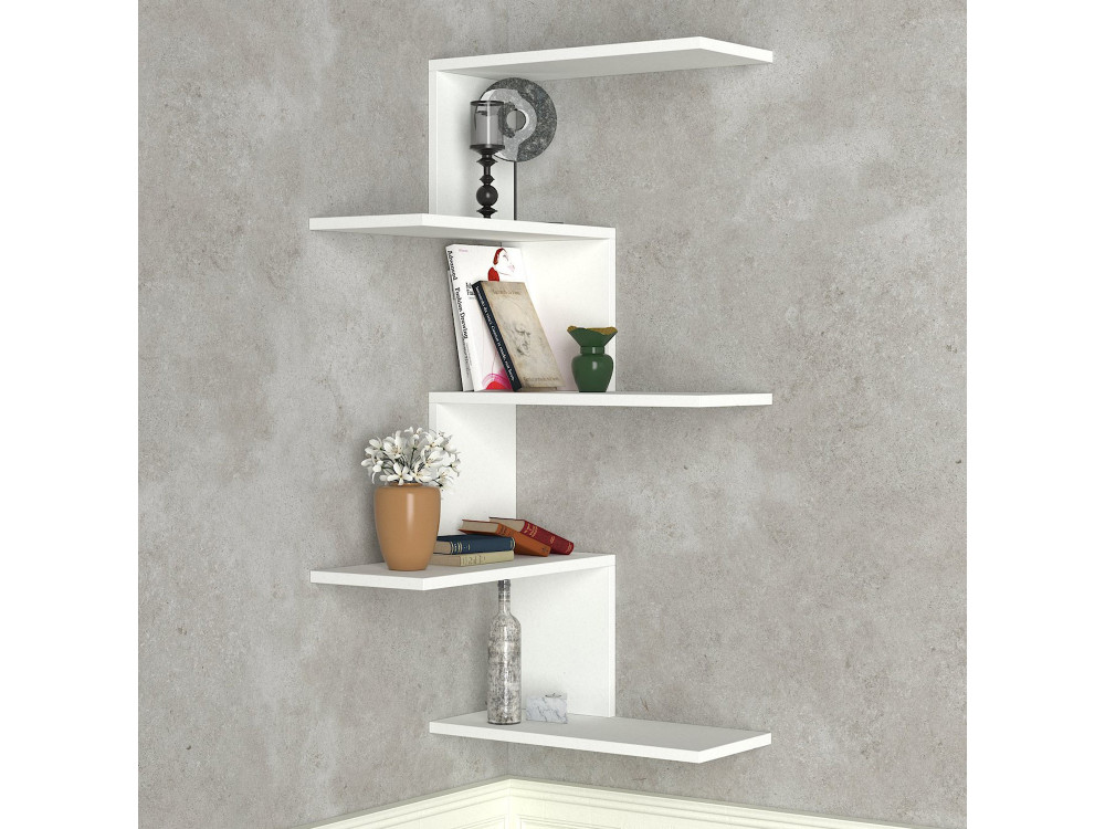 Mensola angolare in legno "Caniko" - 51 x 29 x 109 cm - Bianco