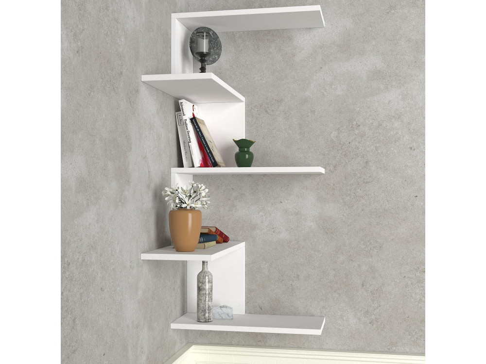Mensola angolare in legno "Caniko" - 51 x 29 x 109 cm - Bianco