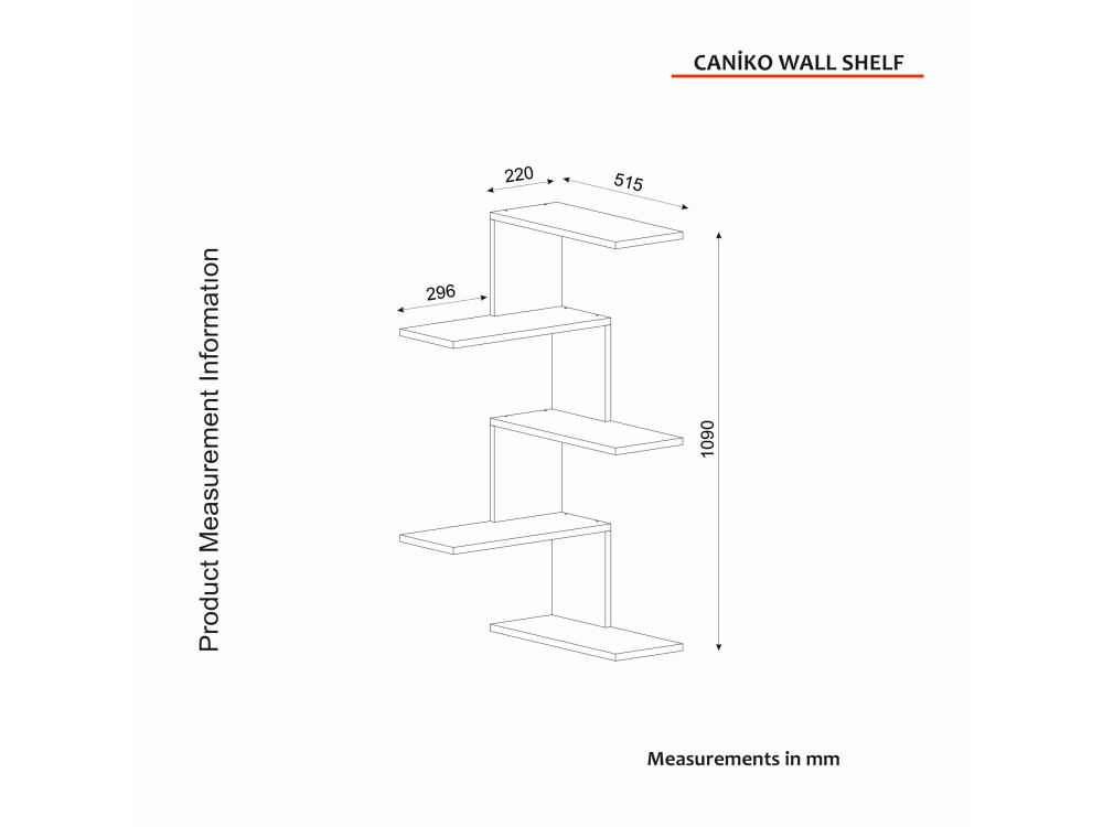 Mensola angolare in legno "Caniko" - 51 x 29 x 109 cm - Bianco