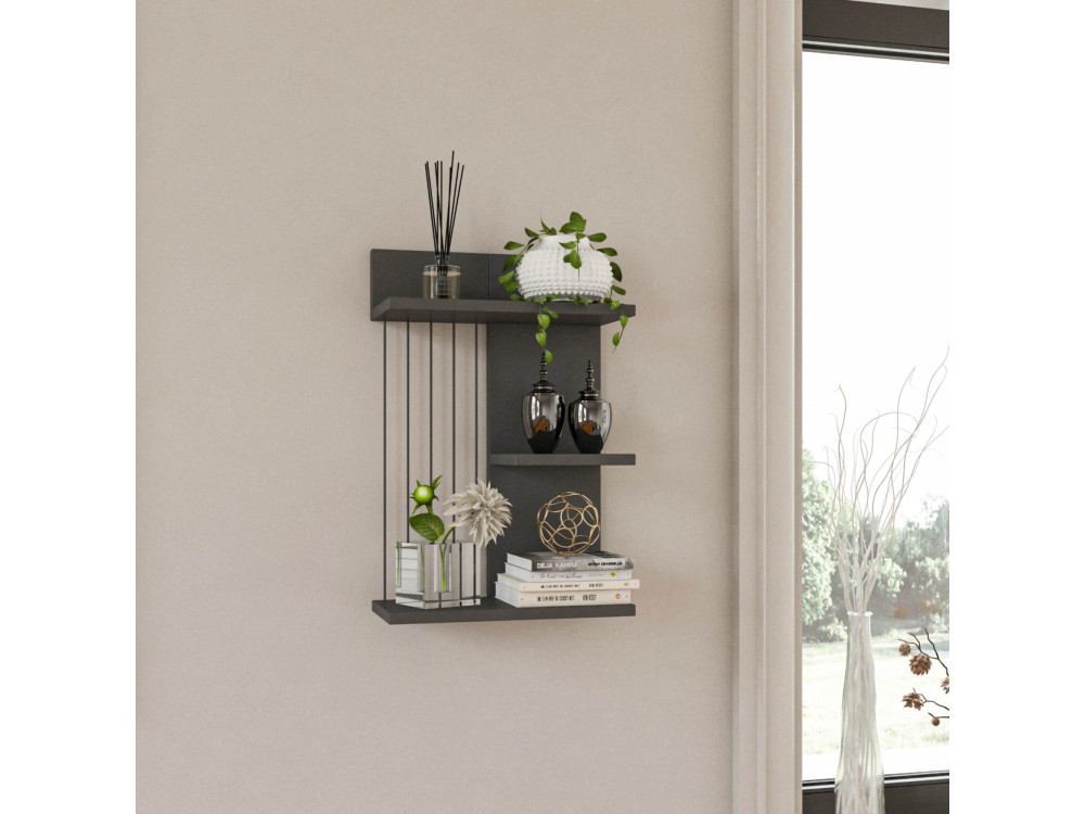 Scaffale da parete in legno "Kinik" - 40 x 19 x 60 cm - Grigio antracite