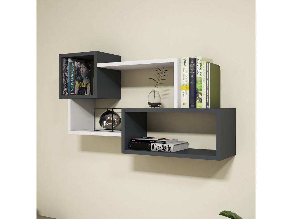 Mensola da parete in legno "Afro" - 90 x 20 x 51 cm - Grigio antracite