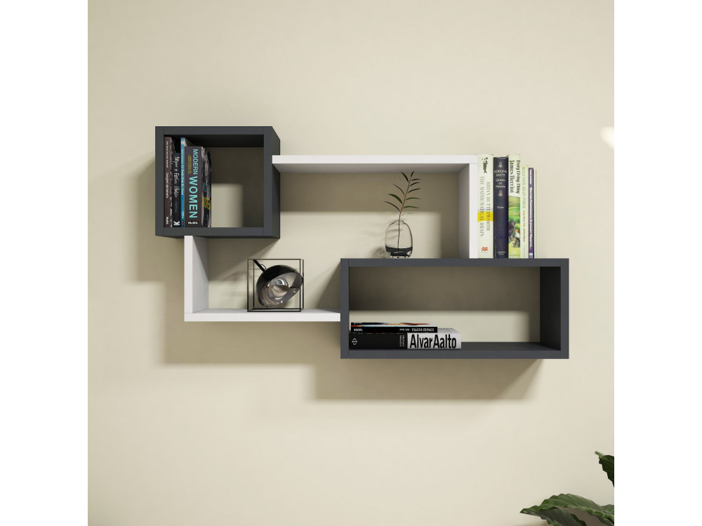 Mensola da parete in legno "Afro" - 90 x 20 x 51 cm - Grigio antracite