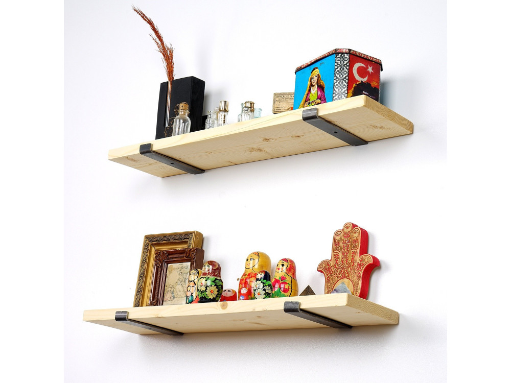 Set di 2 mensole da parete in legno "LAM008" - 60 x 14 x 16 cm - Beige