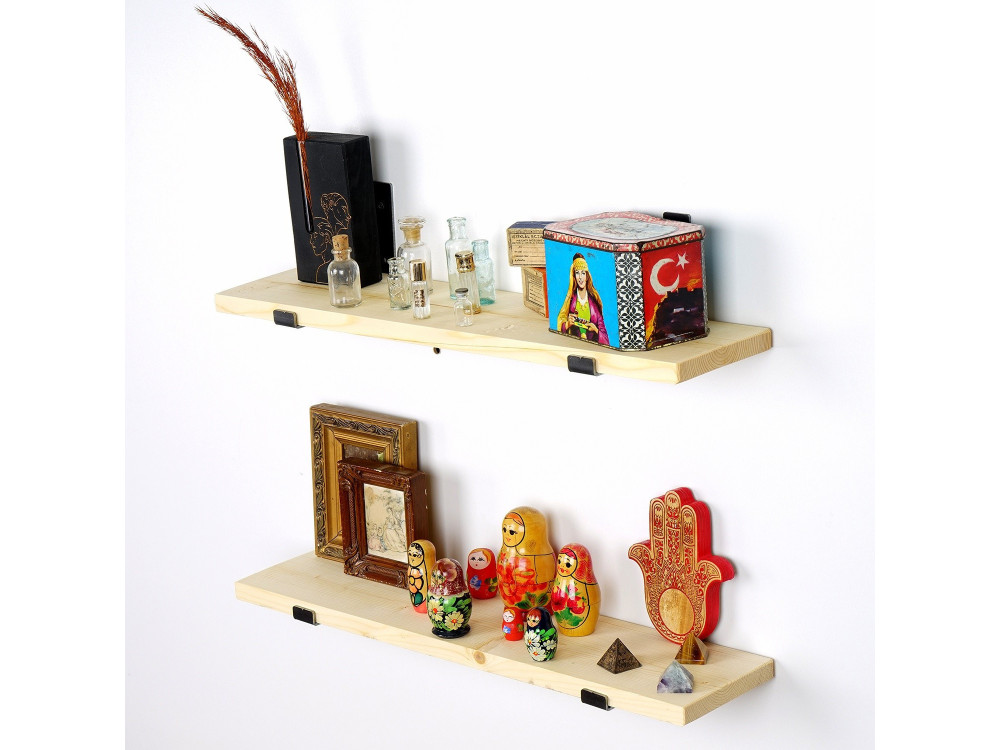 Set di 2 mensole da parete in legno "LAM008" - 60 x 14 x 16 cm - Beige