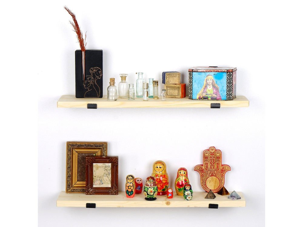 Set di 2 mensole da parete in legno "LAM008" - 60 x 14 x 16 cm - Beige