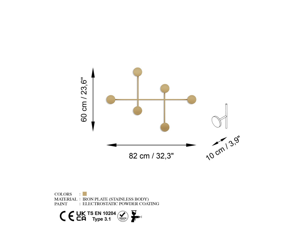 Gancio da parete in metallo "Dama" - 82 x 10 x 60 cm - Oro