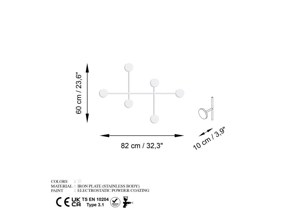 Gancio da parete in metallo "Dama" - 82 x 10 x 60 cm - Bianco