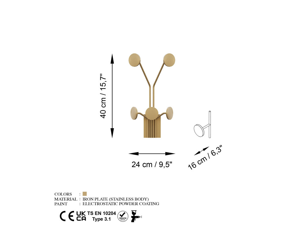 Gancio da parete in metallo "Giraffe" - 24 x 16 x 40 cm - Oro