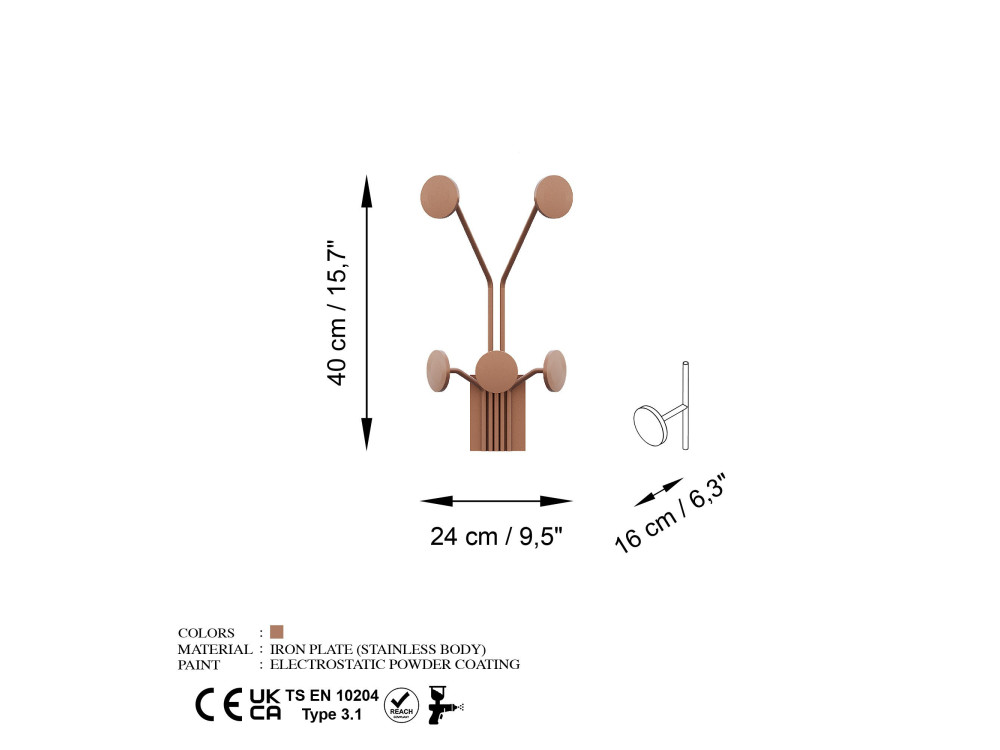 Gancio da parete in metallo "Giraffe" - 24 x 16 x 40 cm - Rame