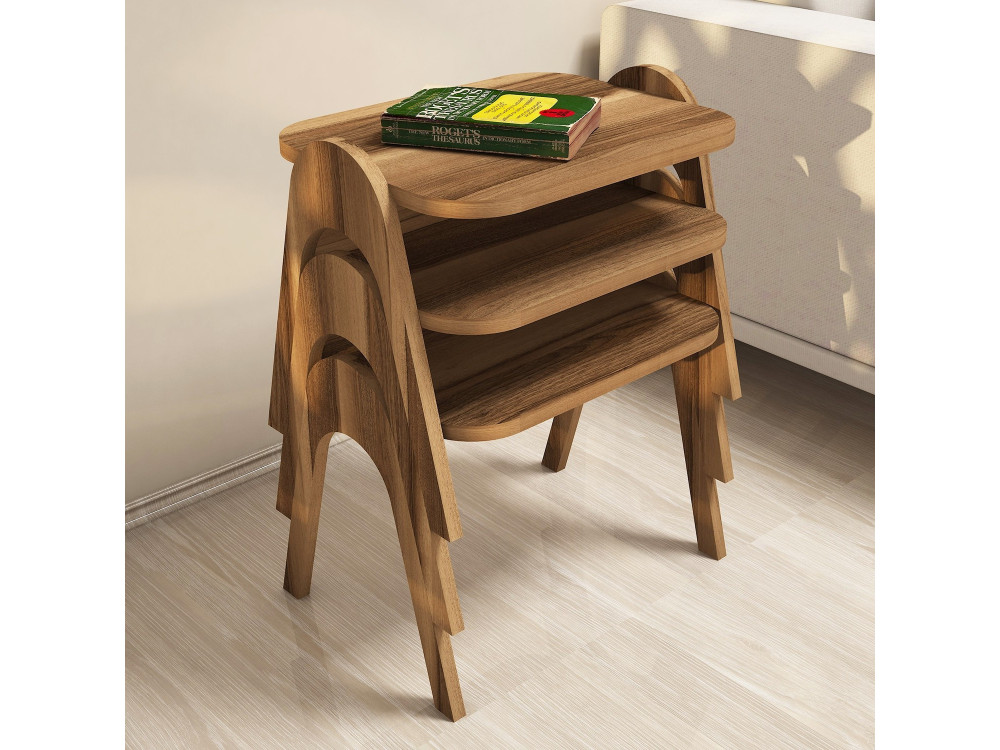 Set di 3 tavolini da caffè "Paris" in legno - 48 x 35 x 72 cm - Marrone