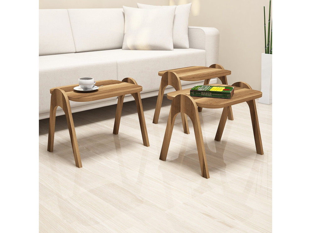 Set di 3 tavolini da caffè "Paris" in legno - 48 x 35 x 72 cm - Marrone
